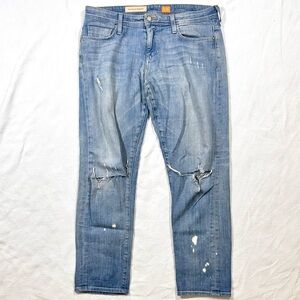 Pilcro and the Letterpress Low Waisted Mom Jean Paint Splattered Distressed 29